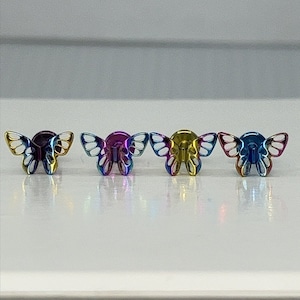Titane ASTM F136 (in51) anodisé arc-en-ciel papillon 1,2 mm (ca. 16) taraudé adapté pour conque, hélice, cartilage, tragus, etc.