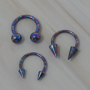 Titanium ASTM F136 Anodised "Merfolk" Internally Threaded 1.2-1.6mm (16ga-14ga) Suitable for Septum, Eyebrow, Lip, Conch, Cartilage, Tragus