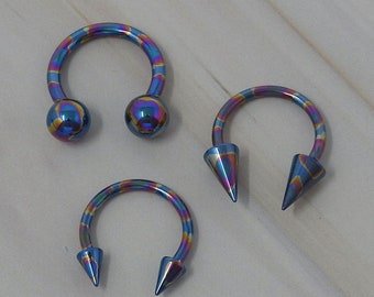 Titanium ASTM F136 Anodised &quot;Merfolk&quot; Internally Threaded 1.2-1.6mm (16ga-14ga) Suitable for Septum, Eyebrow, Lip, Conch, Cartilage, Tragus