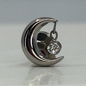 Titanium ASTM F136 (in145) maan en zirkonia bungelster met interne schroefdraad 1,2 mm (16ga) geschikt voor schelphoorn. tragus, helix, kraakbeen, enz.
