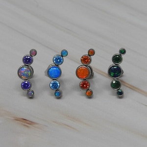 Titanium ASTM F136 Fire Opal and CZ Arc Internally Threaded 1.2 mm 16g Labret Suitable for Cartilage, Helix, Conch, Tragus  etc