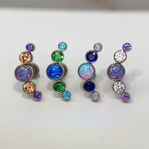 Titanium ASTM F136 (in71) CZ and Fire Opal Arc internally threaded 1.2mm (16ga) suitable for conch, helix, flat, tragus, lobe etc.
