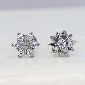 Titanium ASTM F136 (in41) Zirconia Snowflake internally threaded 1.2mm (16ga) suitable  helix, cartilage, conch, tragus, lobe, medusa et