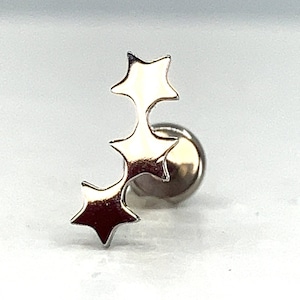 Titanio ASTM F136 (in74) Triple Estrella con rosca interna de 1,2 mm (16ga) adecuado para hélice, cartílago, caracola, trago, plano, lóbulo, etc.