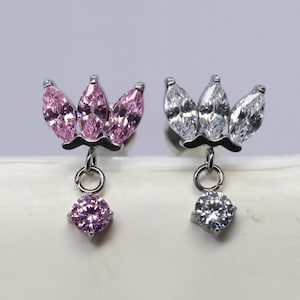 Titanium ASTM F136 (in275) Marquise Dangle Labret Internally Threaded 1.2mm (16ga) Suitable for Helix, Cartilage, Conch, Lobe, Tragus, etc