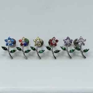 Titanium ASTM F136 (in131) Zirconia Flower internally threaded 1.2mm (1.6ga) suitable for conch, tragus, helix, cartilage, lobe, flat etc