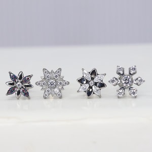 Titanium (in41) ASTM F136 Zirconia set Snowflake internally threaded 1.2mm (16ga) suitable for conch, helix, cartilage, tragus, flat,  etc