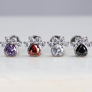 Titanium ASTM F136 (in85) Zirconia set Cat Paw, Animal Paw, Dog Paw internally threaded 1.2mm (16ga) conch, helix, cartilage, lobe, tragus