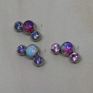 Titanium ASTM F136 (in09) Fire Opal and CZ Arc Internally Threaded 1.2mm (16ga) Suitable for Conch, Helix, Cartilage, Tragus, lobe. etc
