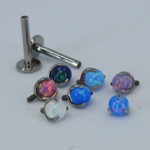 Titanium Fire Opal Internally Threaded 1.2 mm 16g Labret Stud Suitable for Cartalige, Helix, Lobe, Tragus, Conch etc