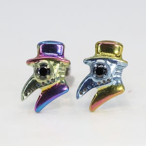 Titanium ASTM F136 (in16) Anodised Plague Doctor, Dr Mask internally threaded 1.2mm (16ga) suitable for conch, helix cartilage, tragus etc