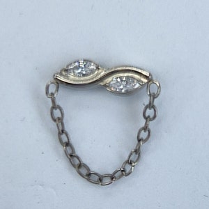 Titanium ASTM F136 CZ Curve with Chain internally threaded 1.2mm (16ga) suitable for flat, cartilage, helix, lobe, etc