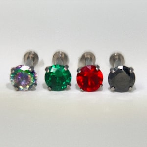 Titanium ASTM F136 CZ Threadless 0.8mm-1.6mm (20ga-14ga) Suitable for Conch, Helix, Cartilage, Flat, Tragus, Medusa, Madonna etc