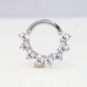 Titanium ASTM F136 (cl23) CZ Set Clicker Hinged Hoop 1.2mm (16ga) septum, daith, helix, cartilage etc