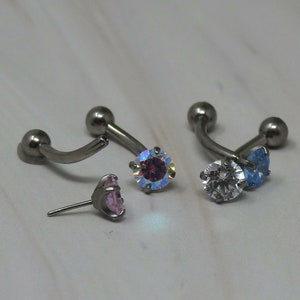 Titanio ASTM F136 CZ Claw fit Threadless Curved Barbell 1.2mm (16ga) adatto per Rook, Snug, Anti-Tragus, Forward Helix, Sopracciglio ecc