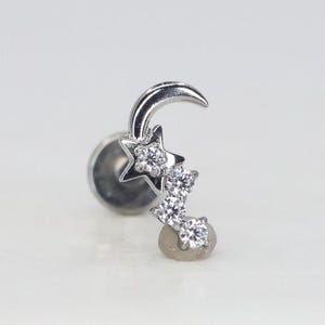 Titanium ASTM F136 (in17) Moon and Stars internally threaded 1.2mm (16ga) suitable helix, cartilage, conch, tragus, lobe, medusa etc
