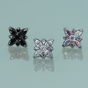 Titanium CZ Marquise Cluster Threadless Push Pin 16g-20g 1.2-0.8mm Suitable for Conch, Tragus, Helix, Lobe, Flat, Cartilage ect