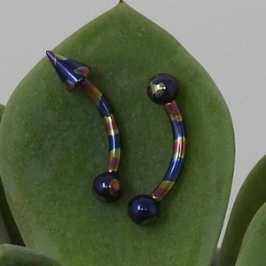 Titanium ASTM F136 Anodised "Bewitched" Micro Barbell 1.2mm (16ga) Suitable for Eyebrow, Rook, Forward Helix etc