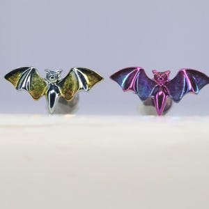Titanium ASTM F136 (in47) Anodised Bat Internally Threaded 1.2mm (16ga) Suitable Helix, Cartilage, Flat, Lobe, Conch, Helix, Cartilage etc