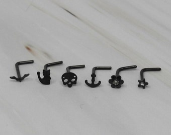 Surgical Steel PVD Coated Nose Stud L Shape/ Dog Leg 0.8mm (20ga)