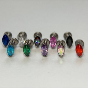 Titanium ASTM F136 (in161) Marquise Diamond CZ Internally Threaded 1.2mm (16g) Suitable Conch, Tragus, Medusa, Helix, Cartilage, Labret etc