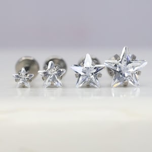Titanio ASTM F136 (in19) CZ Star Filettato internamente 1,2 mm 16g Labret Stud Adatto per cartilagine, elica, conca, trago, lobo ecc.