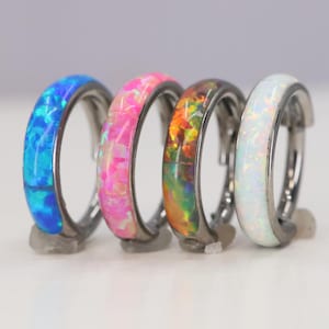 Titanium ASTM F136 (cl41)  Fire Opal Clicker, Hinged Hoop 1.2 mm 16g Clicker suitable for Conch, Lobe, Rook, Nostril, Helix, Tragus  etc