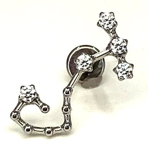 Titanium ASTM F136 (in181) Zodiac Constellation, Scorpio, internally threaded 1.2mm (16ga) suitable for helix, cartilage, lobe, flat etc