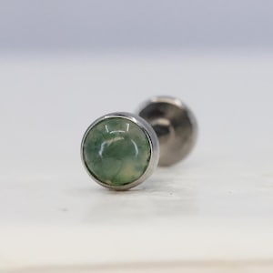 Titanium ASTM F136 (tl12) Moss Agate Threadless Push-Pin 0.8mm-16mm (20ga-14ga) suitable for Helix, Conch, Cartilage, Tragus, Flat etc