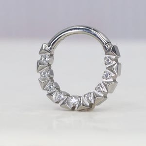 Titanium ASTM F136 (cl136) Zirconia and triangles clicker, Hinged Hoop 1.2mm (16ga) suitable for daith, septum, rook, helix, cartilage etc