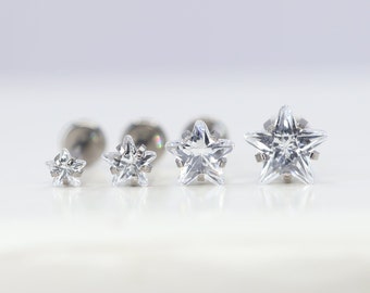 Titanium ASTM F136 (in19) CZ Star Internally Threaded 1.2 mm 16g Labret Stud Suitable for Cartilage, Helix, Conch, Tragus, Lobe etc