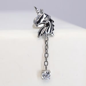 Titanium ASTM F136 (in227) Unicorn Chain Dangle internally threaded 1.2mm (16ga) suitable for tragus, helix, lobe, cartilage, flat etc