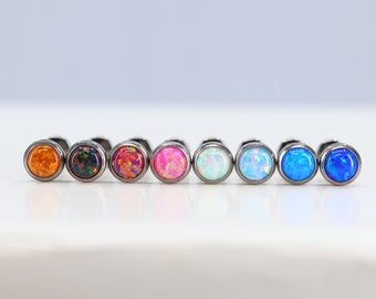 Titanium ASTM F136 (in110) Fire Opal Bezel Fit 5mm Internally Threaded 1.2 mm (16g) Suitable for Cartilage, Helix, Tragus, Conch etc