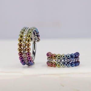 Titanium ASTM F136 (cl52) Anodised Zirconia Beaded Clicker 1.2 mm 16g Hinged Ring Suitable for Cartilage, Septum, Helix, Rook, Conch,