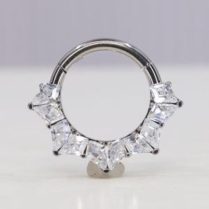Titanium ASTM F136 (cl116) CZ Set Clicker Hinged Hoop 1.2mm (16ga) septum, daith, helix, cartilage etc