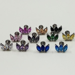 Éventail marquise en titane (in137) avec filetage intérieur, goujon labret de 1,2 mm, 16 g, adapté au cartilage, à l'hélice, à la conque, à la Madone, à Monroe, à Tragus, etc.