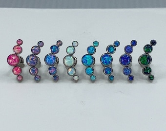 Titanio ASTM F136 (in08) Opal Cluster filettato internamente 1,2 mm 16 g Labret Stud adatto per cartilagine, elica, conchiglia ecc.