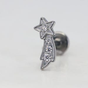 Titanium ASTM F136 (in40) Shooting Star, Comet internally threaded 1.2mm (16ga) suitable helix, cartilage, conch, tragus, lobe, medusa etc