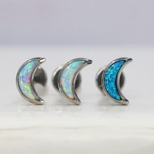 Titanium ASTM F136 (in274) Fire Opal Moon internally threaded 1.2mm (16ga) suitable for conch, helix, medusa, cartilage, tragus, etc