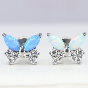 Titanium ASTM F136 (in231) Fire Opal and Zirconia Butterfly internally threaded 1.2mm (16ga) suitable for conch, helix, cartilage, tragus et