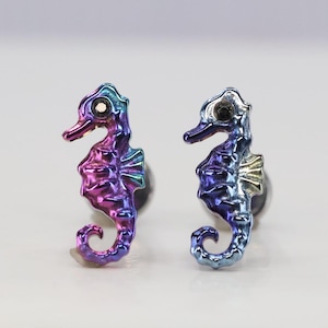 Titanium ASTM F136 (in221) Anodised Zirconia Seahorse internally threaded 1.2mm (16ga) suitable conch, helix, cartilage, tragus, lobe etc