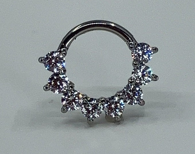 Titanium ASTM F136 cl23 CZ Set Clicker 1.2mm 16ga Septum, Daith, Helix ...