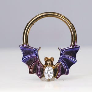 Titanium ASTM F136 (cl89) Anodised Zirconia Bat Clicker 1.2mm (16ga) suitable for septum, daith, rook, helix, cartilage, lobe etc