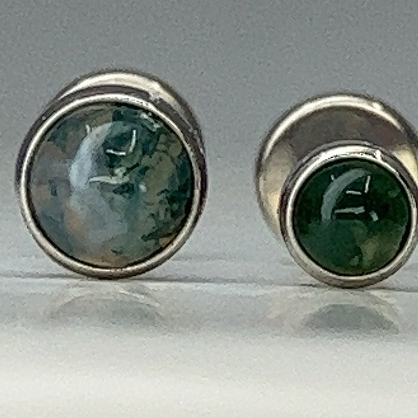Titanium (in46) ASTM F136 Natural Stone, Moss Agate internally threaded 1.2mm (16ga) suitable for tragus, medusa, conch, helix, cartilage