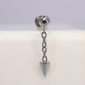 Titanium ASTM F136 (in228) Stud and Spike Chain Dangle internally threaded 1.2mm (16ga) suitable tragus, helix, lobe, cartilage, flat etc