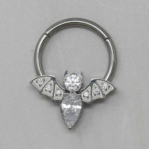 Titanium ASTM F136 cl15) Cubic Zirconia Bat Clicker 1.2mm (16ga) Suitable for Septum, Eyebrow, Daith, Rook, Helix, Cartilage, Lobe etc