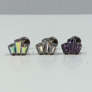 Titanium ASTM F136 Baguette CZ, Art Deco Style Labret 1.2mm (16ga) Geschikt voor Kraakbeen, Conch, Helix, Medusa, Monroe, Tragus, Lobe Etc