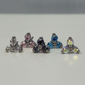 Titanium ASTM F136 (10) CZ Trinity Threadless Push-pin 1.6mm-0.8mm 14g-20g Labret Suitable for Cartilage, Helix, Tragus, Lobe, Conch ect