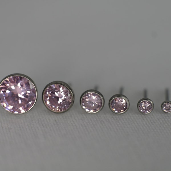 Titanium CZ Bezel Fit Threadless Push Pin 14g-20g 1.6-0.8mm Suitable for Conch, Tragus, Helix, Medusa, Monroe, Madonna, Labret, ect