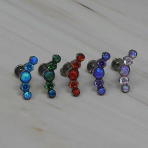 Titanium ASTM F136 (in148) CZ and Fire Opal Internally Threaded 1.2 mm 16g Labret Stud Suitable for Cartilage, Flat, Lobe,  Helix, Conch etc